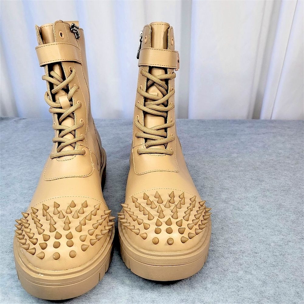 Cape Robbin Bitten Nude Spiked Combat Moto Punk Ankle Boots - Picture 3 of 6